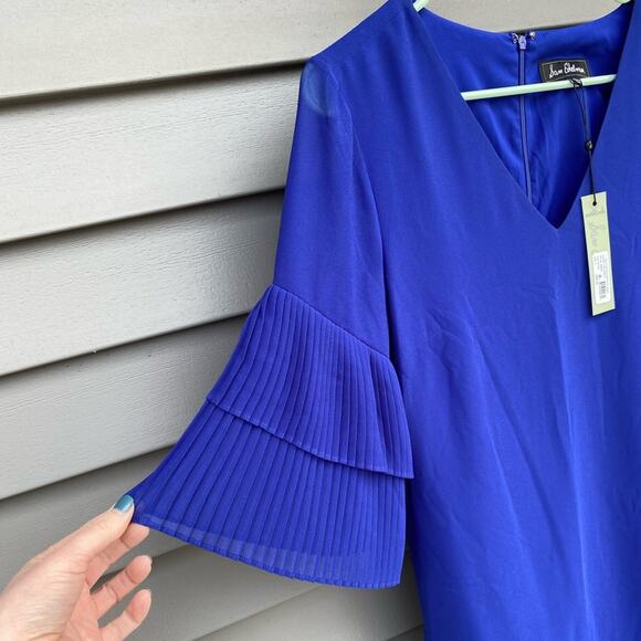 🧡SALE: NWT Sam Edelman size 6 Solid Pleated Sleeve Shift Dress - Cobalt Blue - Picture 5 of 9